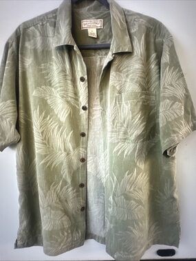 Boca Classics Men's Large Green Hawaiian Palm Button-Down Short Sleeve Shirt